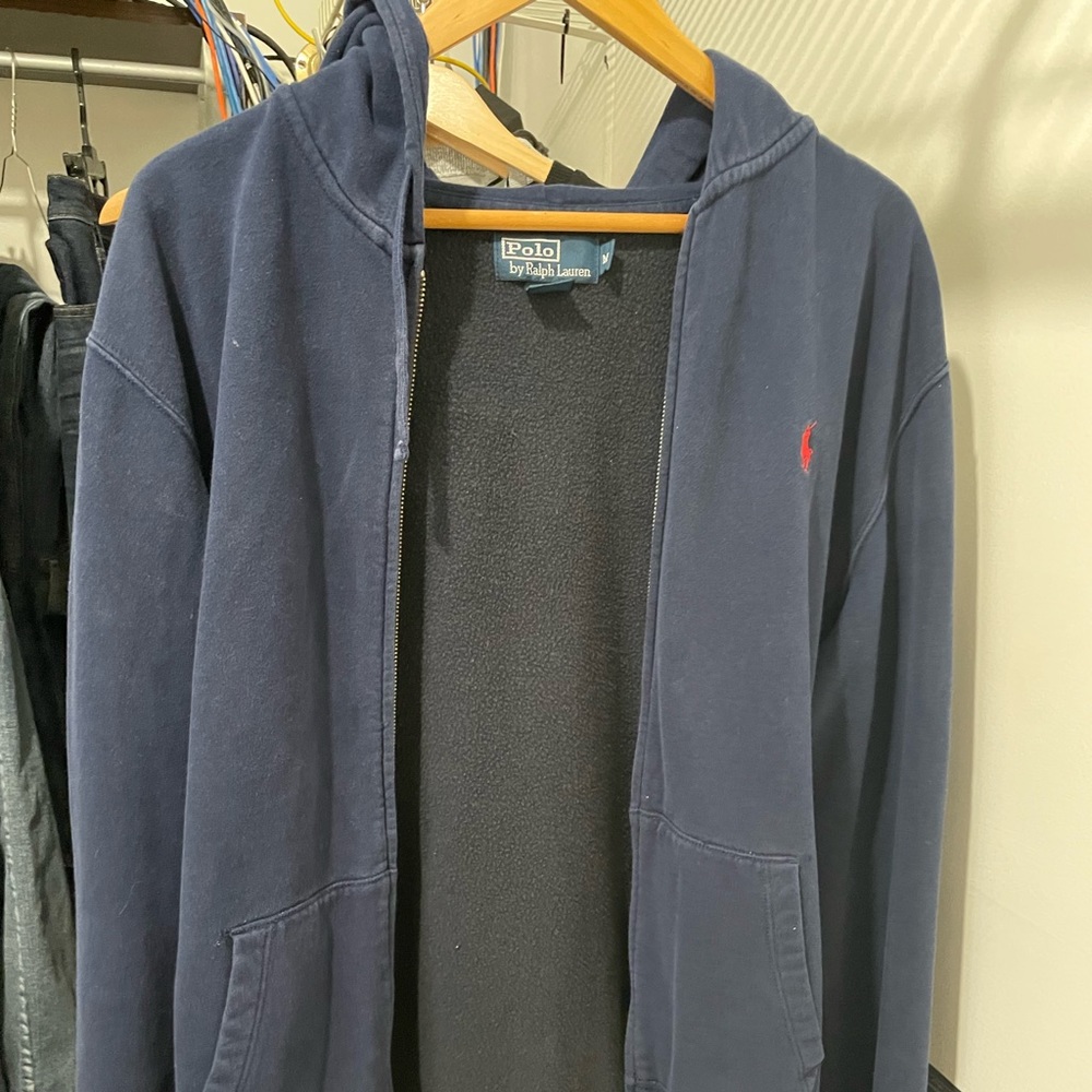 Large polo pullover(green). Large Polo hooded sweatshirt (blue). LIKE NEW - Picture 1 of 4